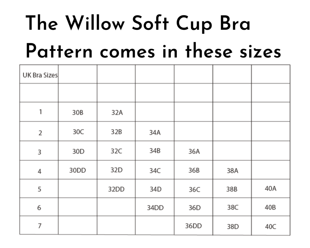 Bra Size Chart and Sewing Instructions